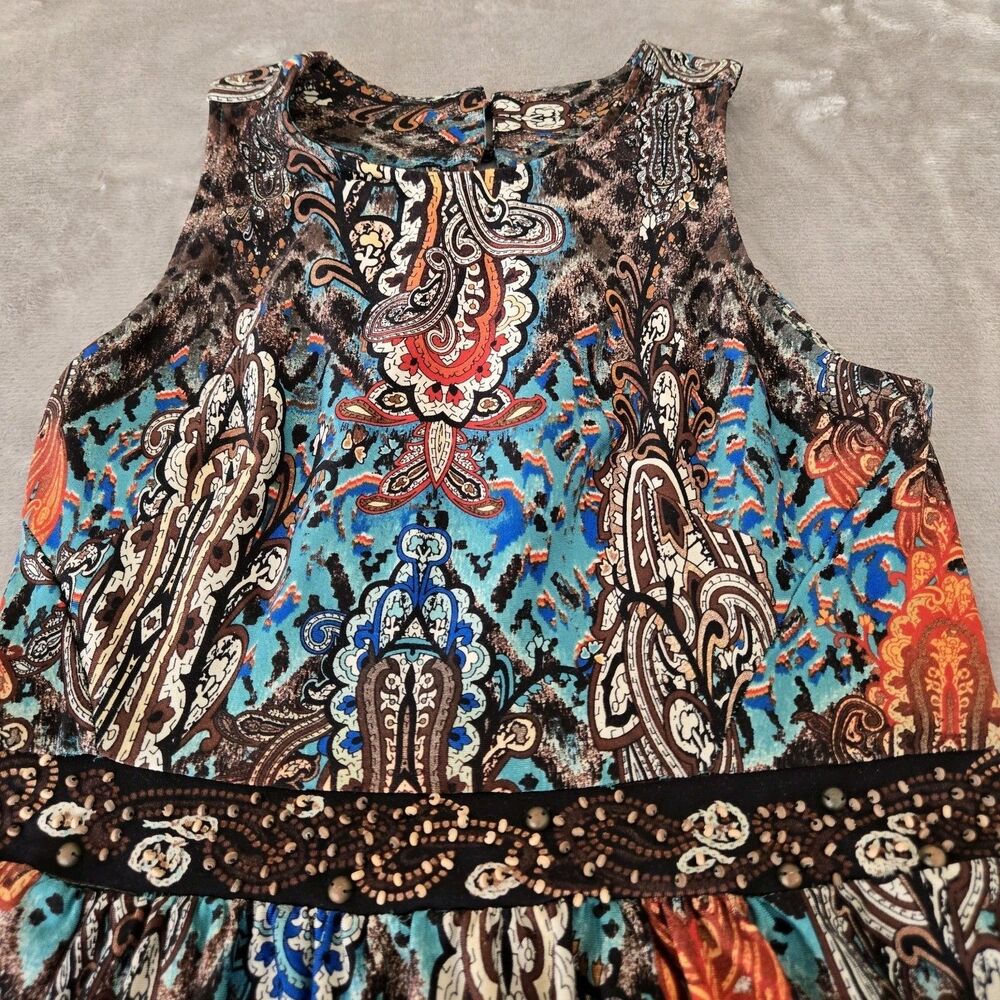 Trulli Anthropology Women's Maxi Dress Paisley beaded y2k Dress sz S blue brown
